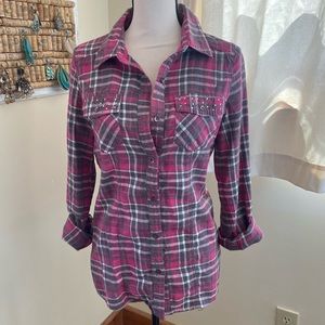 Maurices Premium Pink Plaid Button Down Shirt - M